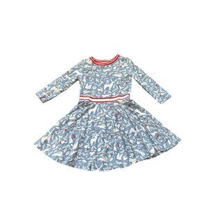Mini Boden Girls Dress 7-8Y Woodland Animal Print Blue & White